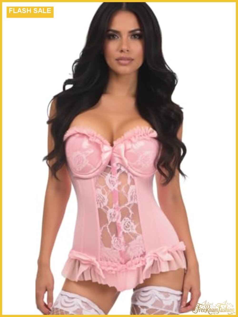 Stretch Lace Lycra Overbust Corset Top Steel Boned Hook Eye Bustier